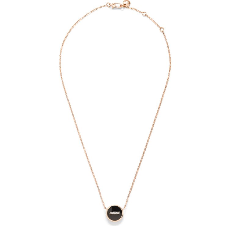 Pomellato ketting in rosé goud 18kt met onyx & parelmoer omringd door briljanten van 0,04 karaat