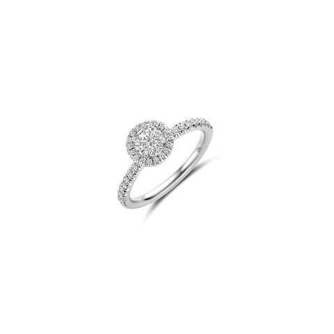 The Exclusive Collection verlovingsring in wit goud 18kt met briljant (ronde diamant) van 0,51 karaat als hoofdsteen omringd door briljanten van 0,30 karaat