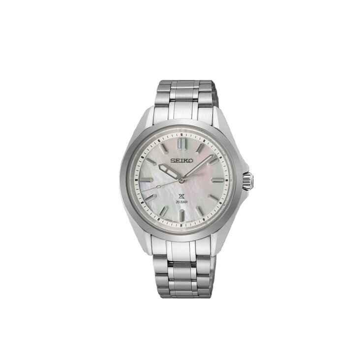 Seiko horloge met een kast in staal, met een wijzerplaat in het parelmoer en een diameter van 34