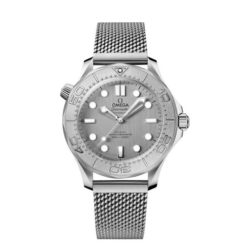 Omega horloge met een kast in staal, met een wijzerplaat in het grijs en een diameter van 42 mm