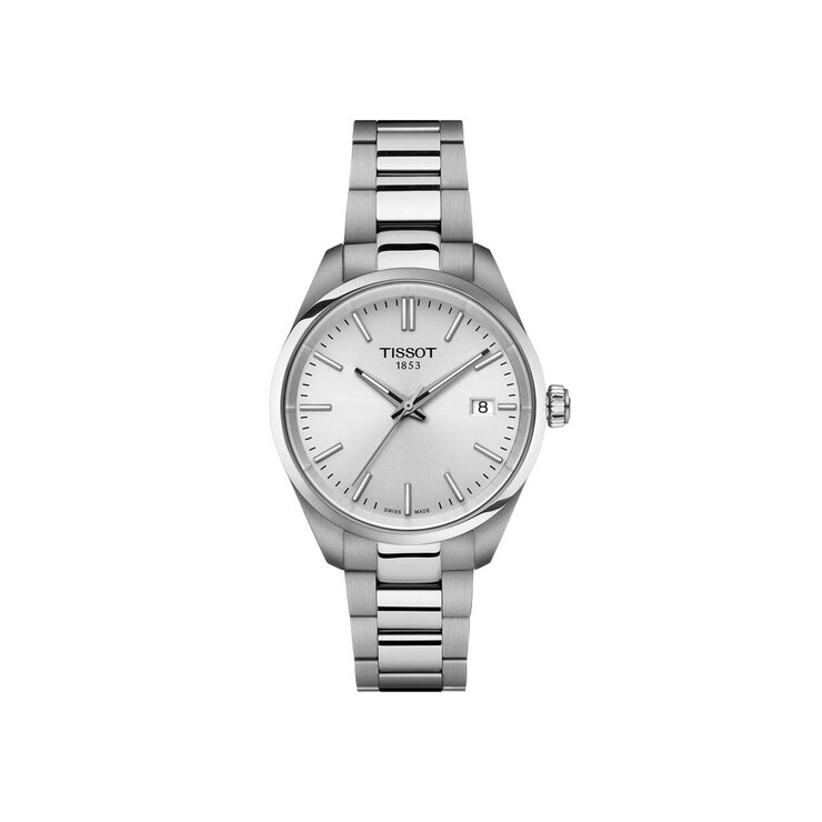 Tissot horloge met een kast in staal, met een wijzerplaat in het zilver en een diameter van 34 mm