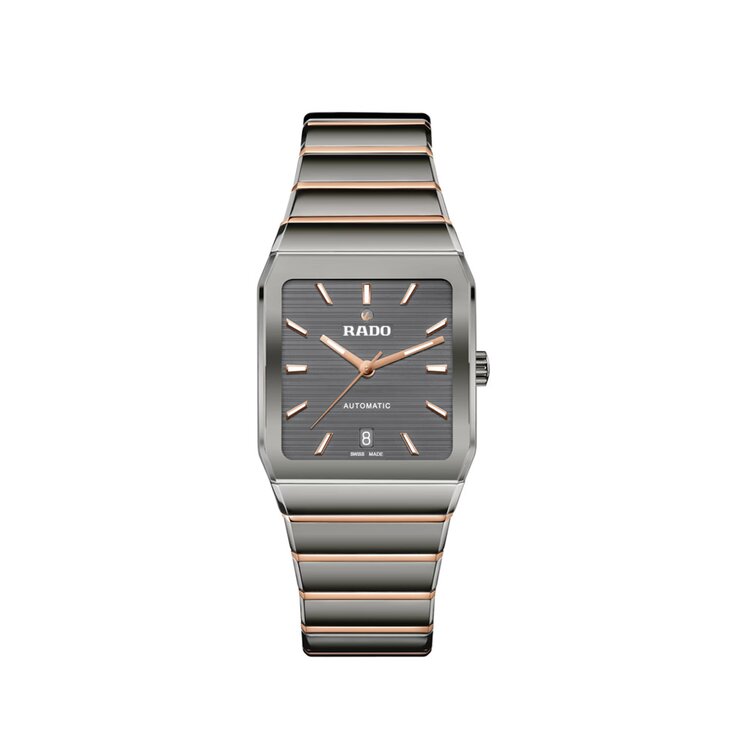 Rado horloge met een kast in keramiek en een wijzerplaat in het grijs