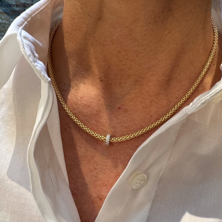 Fope ketting in geel goud 18kt met briljant van 0,18 karaat