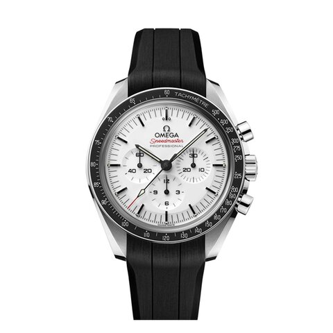 Omega horloge met een kast in staal, met een wijzerplaat in het wit en een diameter van 42 mm