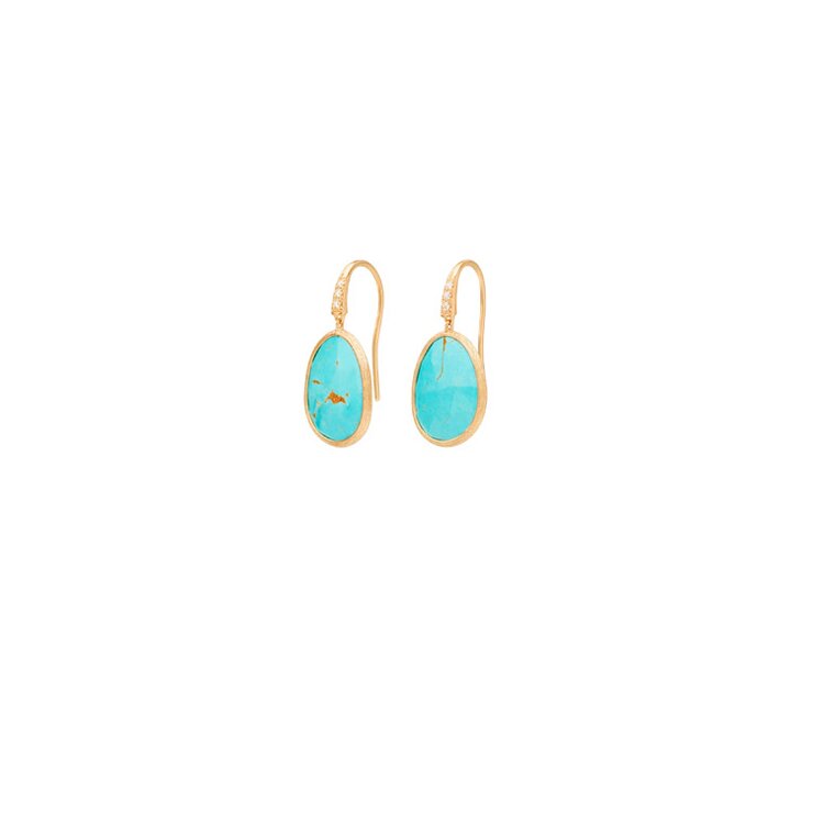 Marco Bicego oorringen in geel goud 18kt met turquoise omringd door briljanten van 0,04 karaat