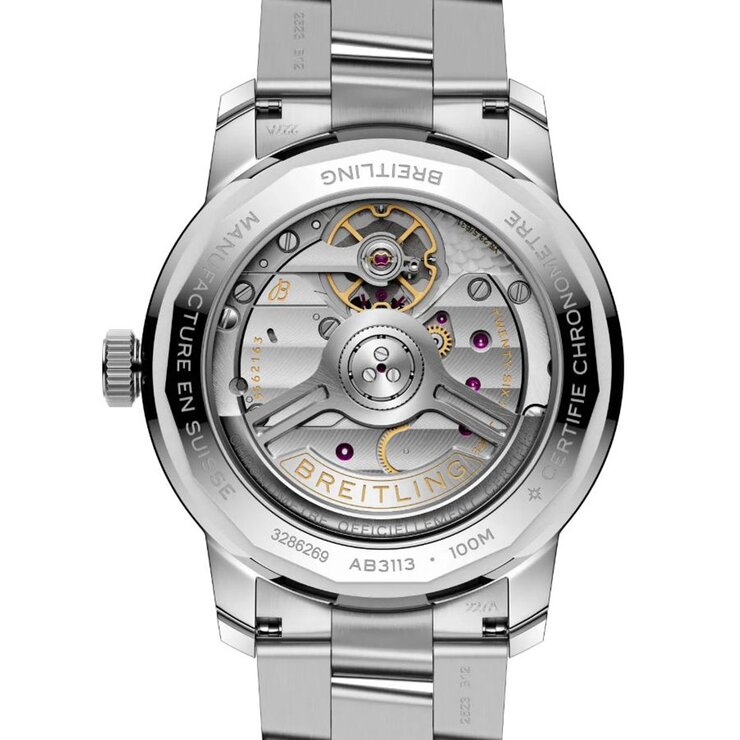 Breitling horloge met een kast in staal, met een wijzerplaat in het groen en een diameter van 38 mm