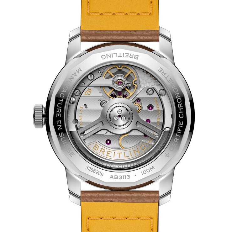 Breitling horloge met een kast in staal, met een wijzerplaat in het wit en een diameter van 38 mm