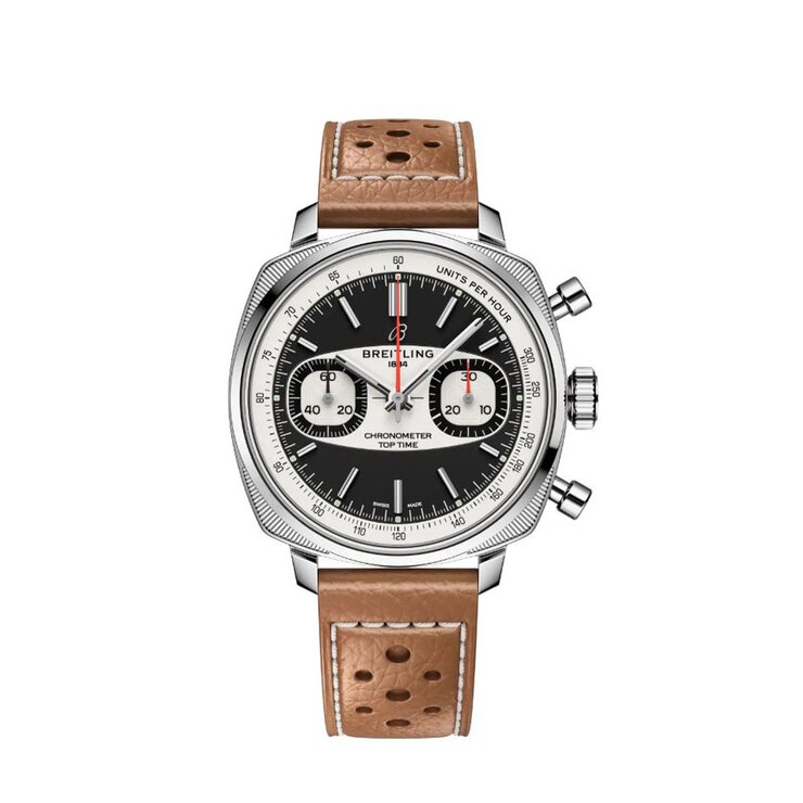 Breitling horloge met een kast in staal, met een wijzerplaat in het zwart en een diameter van 38 mm