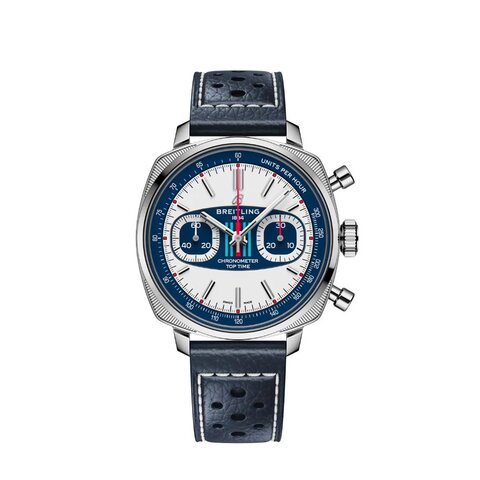 Breitling horloge met een kast in staal, met een wijzerplaat in het wit en een diameter van 38 mm