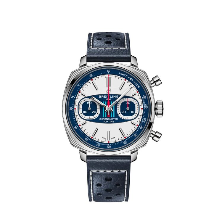 Breitling horloge met een kast in staal, met een wijzerplaat in het wit en een diameter van 38 mm