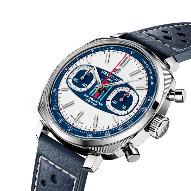 Breitling horloge met een kast in staal, met een wijzerplaat in het wit en een diameter van 38 mm
