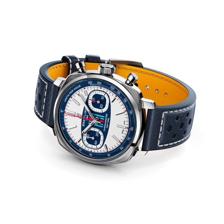Breitling horloge met een kast in staal, met een wijzerplaat in het wit en een diameter van 38 mm