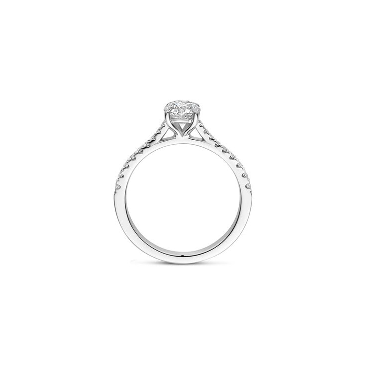 The Exclusive Collection verlovingsring in wit goud 18kt met briljant (ronde diamant) van 0,70 karaat als hoofdsteen omringd door briljanten van 0,22 karaat
