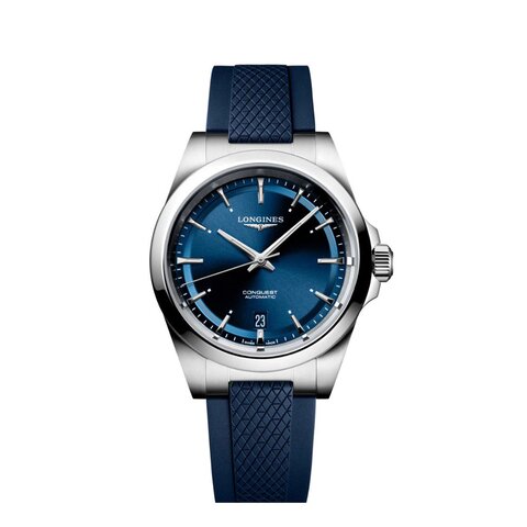 Longines horloge met een kast in staal, met een wijzerplaat in het blauw en een diameter van 38 mm