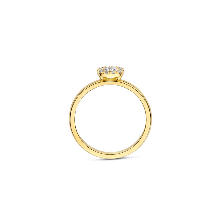The Exclusive Collection verlovingsring in geel goud 18kt met cushion diamant van 0,23 karaat als hoofdsteen omringd door briljanten van 0,09 karaat