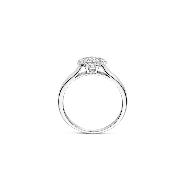 The Exclusive Collection verlovingsring in wit goud 18kt met briljant (ronde diamant) van 0,41 karaat als hoofdsteen omringd door briljanten van 0,15 karaat