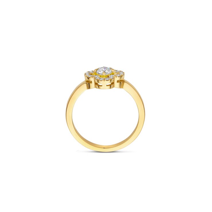 Casteur by Casteur ring in geel goud 18kt met briljant van 0,26 karaat als hoofdsteen omringd door briljanten van 0,15 karaat