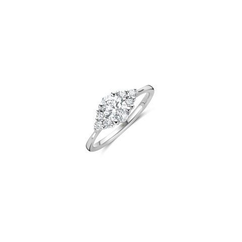 bague de fiançailles The Exclusive Collection en or blanc 18 ct avec diamant ovale de 0.61 carat comme pierre principale entouré de briljants de 0,19 karaat