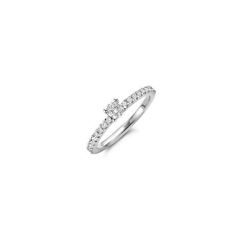 The Exclusive Collection verlovingsring in wit goud 18kt met briljant (ronde diamant) van 0,24 karaat omringd door briljanten van 0,24 karaat