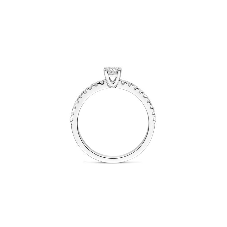 The Exclusive Collection verlovingsring in wit goud 18kt met briljant (ronde diamant) van 0,24 karaat omringd door briljanten van 0,24 karaat