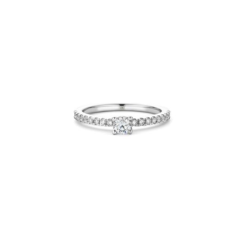 bague de fiançailles The Exclusive Collection en or blanc 18 ct avec brillant (diamant rond) de 0.24 carat entouré de briljants de 0,24 karaat