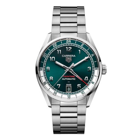 TAG Heuer horloge met een kast in staal, met een wijzerplaat in het groen en een diameter van 41 mm