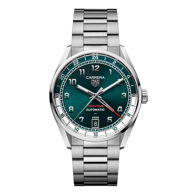 TAG Heuer horloge met een kast in staal, met een wijzerplaat in het groen en een diameter van 41 mm