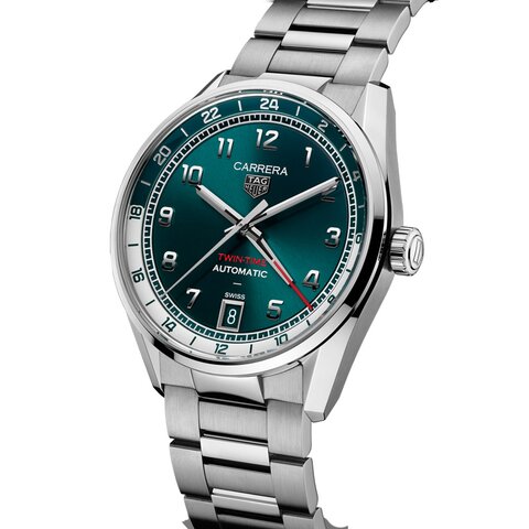 TAG Heuer horloge met een kast in staal, met een wijzerplaat in het groen en een diameter van 41 mm