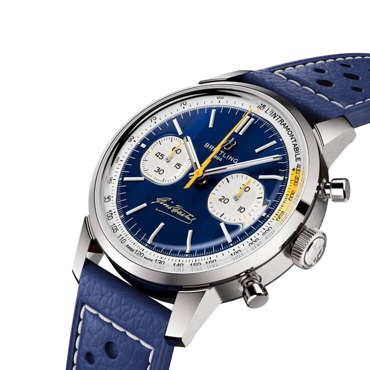 Breitling horloge met een kast in staal, met een wijzerplaat in het blauw en een diameter van 41