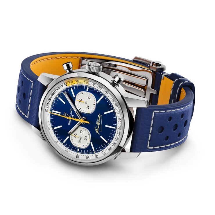 Breitling horloge met een kast in staal, met een wijzerplaat in het blauw en een diameter van 41