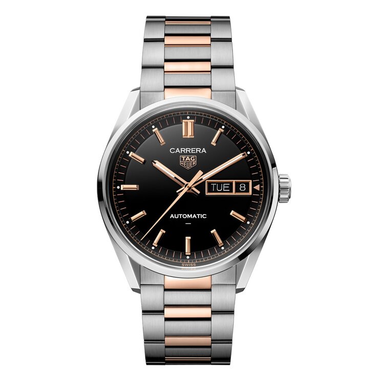 TAG Heuer horloge met een kast in staal, met een wijzerplaat in het zwart en een diameter van 41
