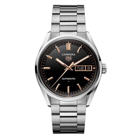 TAG Heuer horloge met een kast in staal, met een wijzerplaat in het zwart en een diameter van 41 mm
