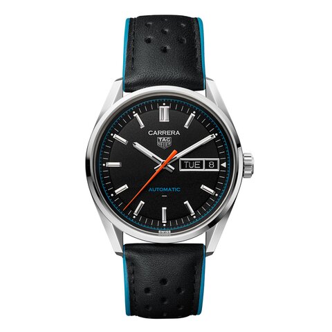 TAG Heuer horloge met een kast in staal, met een wijzerplaat in het zwart en een diameter van 41 mm