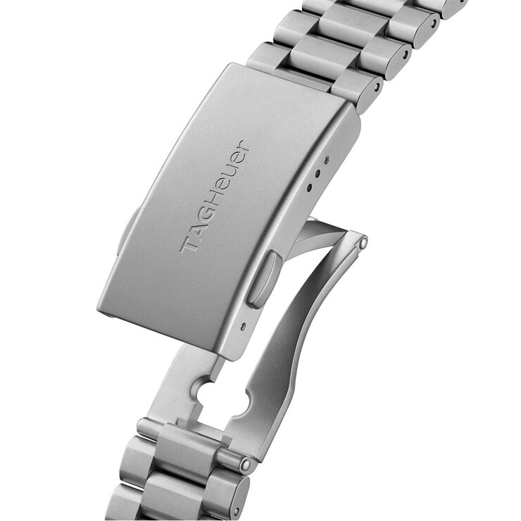 TAG Heuer horloge met een kast in polylight op staal, met een wijzerplaat in het blauw en een diameter van 38 mm