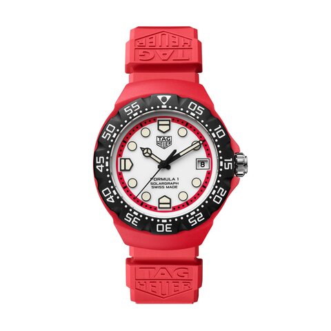 TAG Heuer horloge met een kast in polylight, met een wijzerplaat in het wit en een diameter van 38 mm