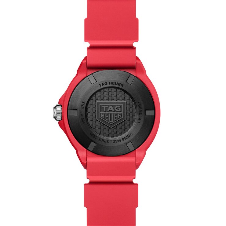 TAG Heuer horloge met een kast in polylight, met een wijzerplaat in het wit en een diameter van 38