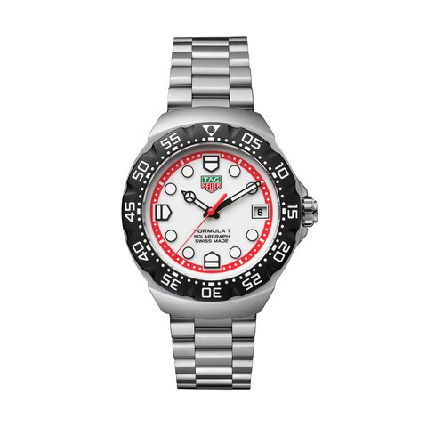 TAG Heuer horloge met een kast in polylight op staal, met een wijzerplaat in het wit en een diameter van 38 mm