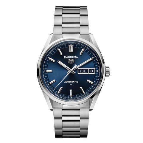 TAG Heuer horloge met een kast in staal, met een wijzerplaat in het blauw en een diameter van 41 mm