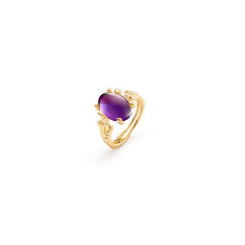Ole Lynggaard ring in geel goud 18kt met amethist omringd door briljanten van 0,02 karaat