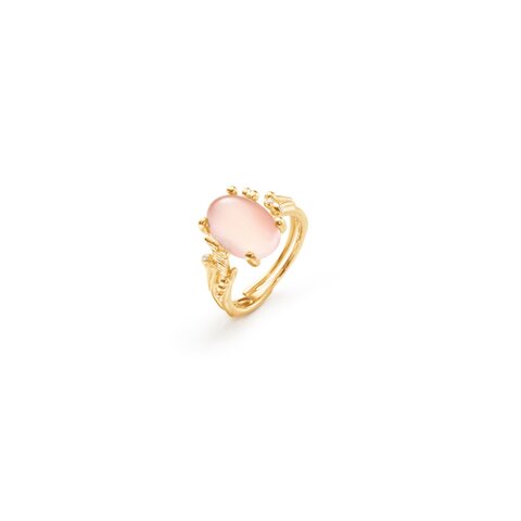 Ole Lynggaard ring in geel goud 18kt met quartz rose omringd door briljanten van 0,02 karaat