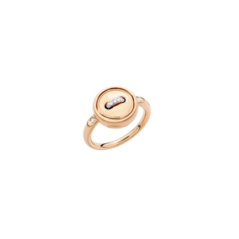 Pomellato ring in rosé goud 18kt met turquoise omringd door briljanten van 0,06 karaat