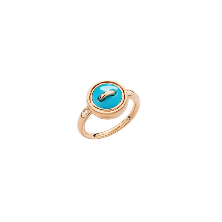 Pomellato ring in rosé goud 18kt met turquoise omringd door briljanten van 0,06 karaat