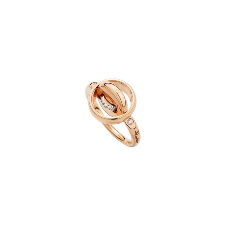 Pomellato ring in rosé goud 18kt met turquoise omringd door briljanten van 0,06 karaat