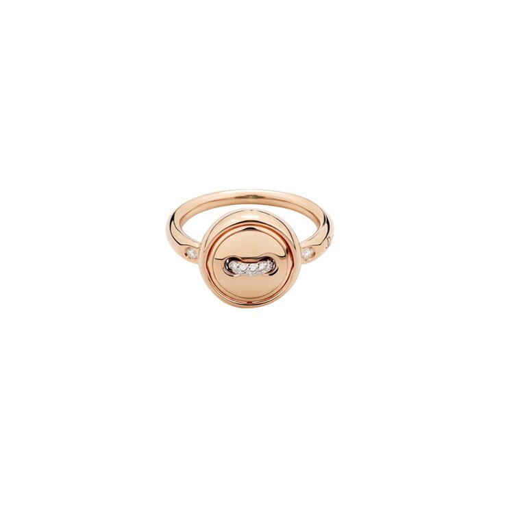 Pomellato ring in rosé goud 18kt met turquoise omringd door briljanten van 0,06 karaat