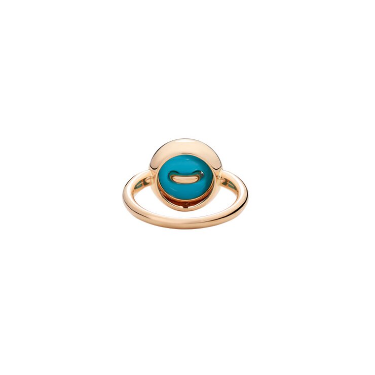 Pomellato ring in rosé goud 18kt met turquoise omringd door briljanten van 0,06 karaat