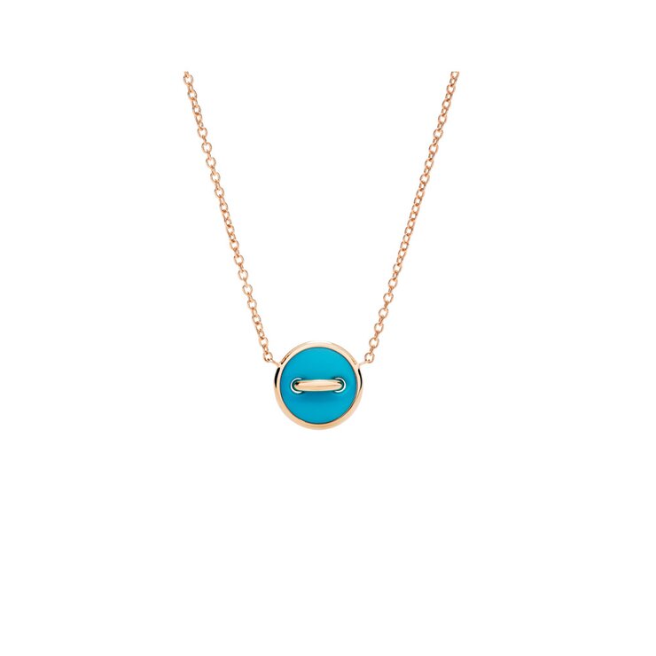 Pomellato ketting in rosé goud 18kt met turquoise omringd door briljanten van 0,05 karaat