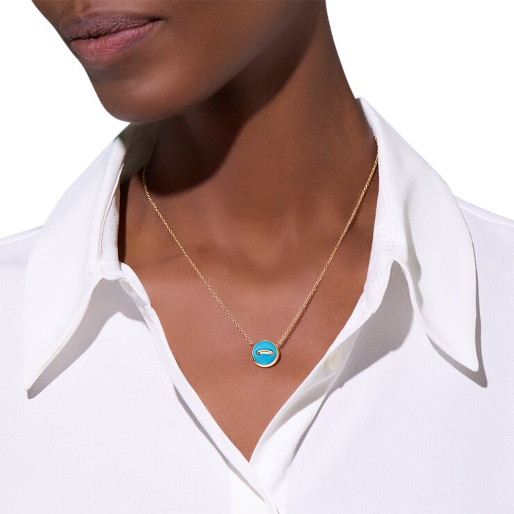 Pomellato ketting in rosé goud 18kt met turquoise omringd door briljanten van 0,05 karaat