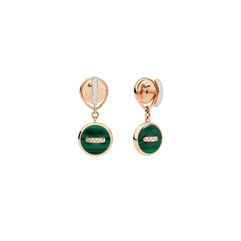 Pomellato oorringen in rosé goud 18kt met malachiet & parelmoer omringd door briljanten van 0,10 karaat