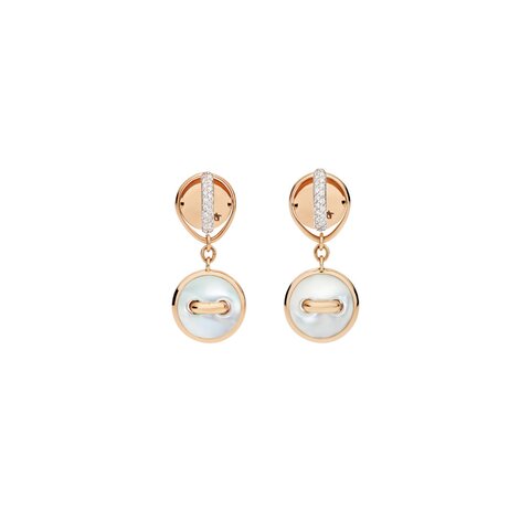 boucles d'oreilles Pomellato en or rose 18 ct avec malachite & nacre entouré de briljants de 0,10 karaat