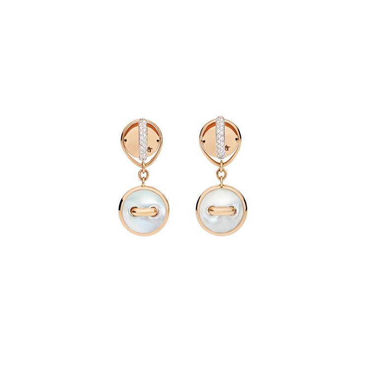 Pomellato oorringen in rosé goud 18kt met malachiet & parelmoer omringd door briljanten van 0,10 karaat